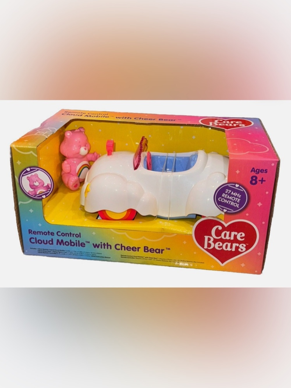 Care Bears Cheer Bear White & Pink Convertible Toy Car with Rainbow Wheels
